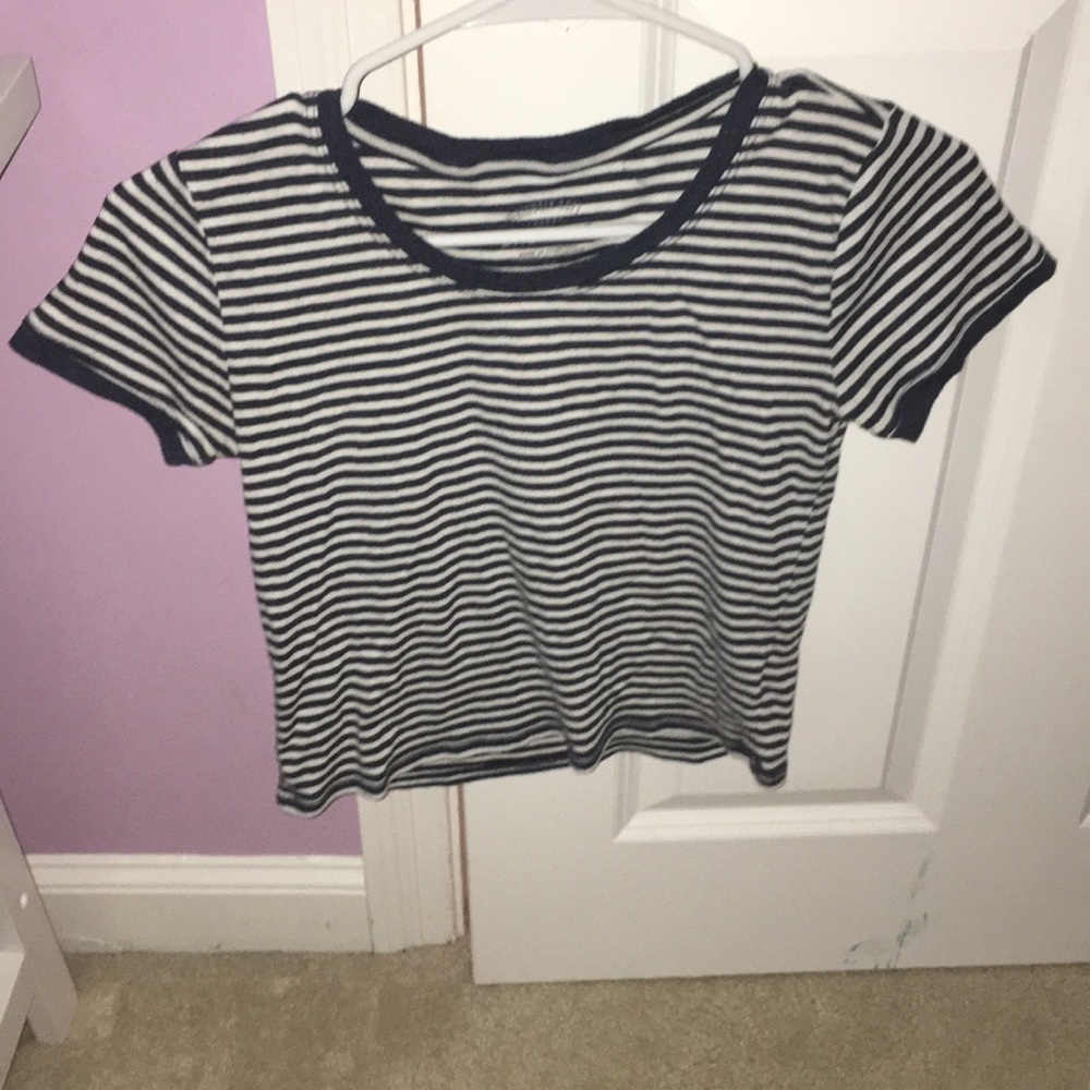 Cropped baby tee navy and white striped